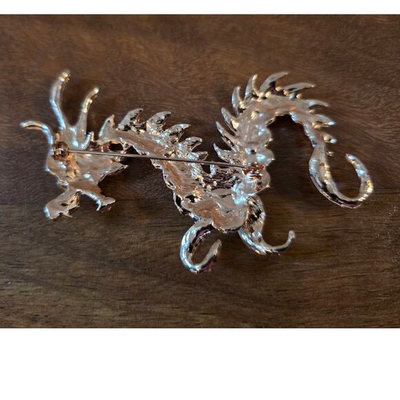 Jeweled Red Gold Dragon Chinese Spring Festival Brooch Pin 3 1/2" - Picture 2 of 3